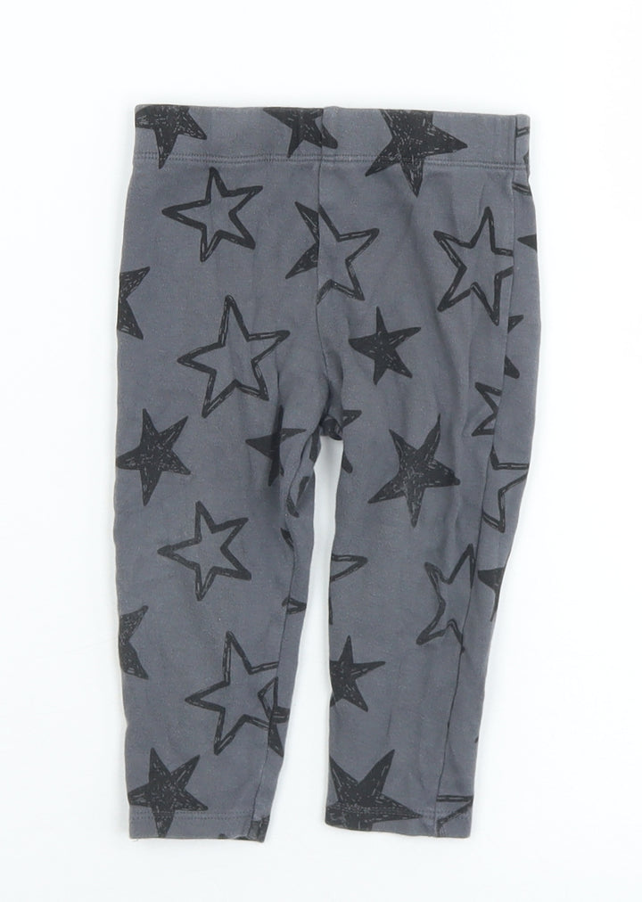 F&F Girls Grey Geometric Cotton Pedal Pusher Leggings Size 9-12 Months   - Stars