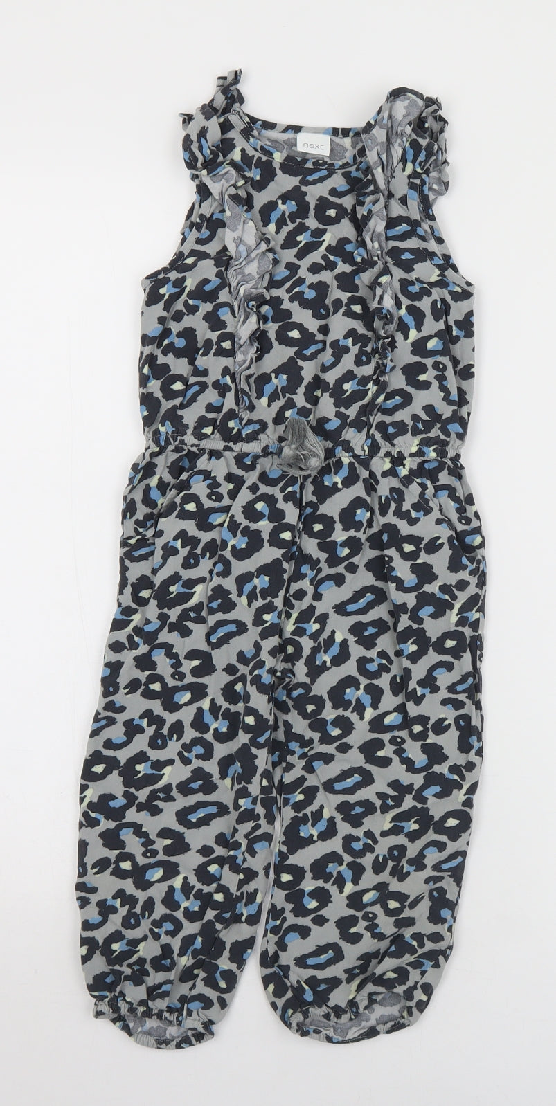 NEXT Girls Multicoloured Animal Print Viscose Jumpsuit One-Piece Size 2-3 Years  Snap