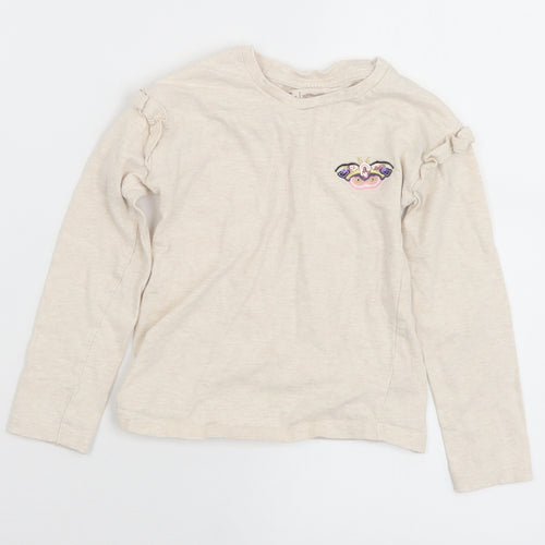 TU Girls Beige  Cotton Basic T-Shirt Size 4 Years Crew Neck  - Butterfly