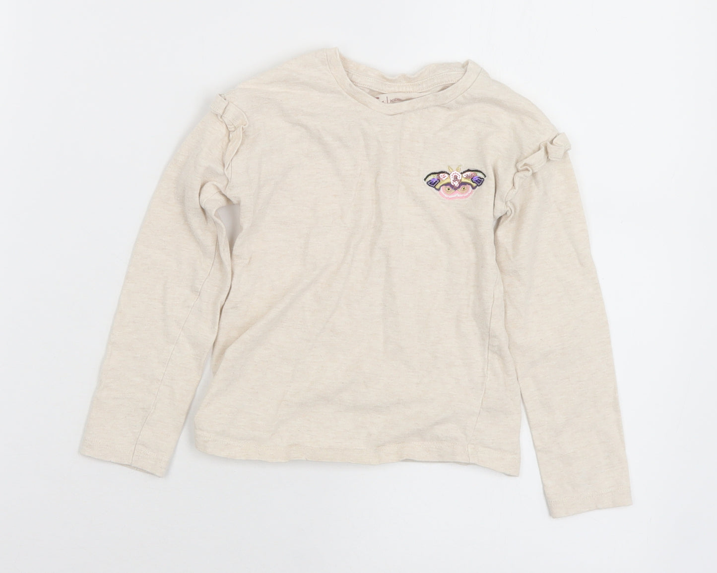TU Girls Beige  Cotton Basic T-Shirt Size 4 Years Crew Neck  - Butterfly