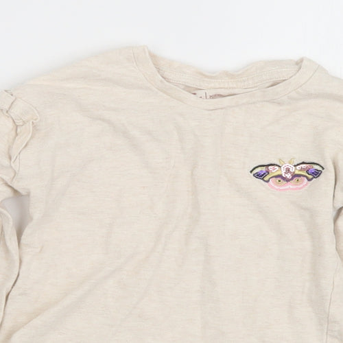 TU Girls Beige  Cotton Basic T-Shirt Size 4 Years Crew Neck  - Butterfly