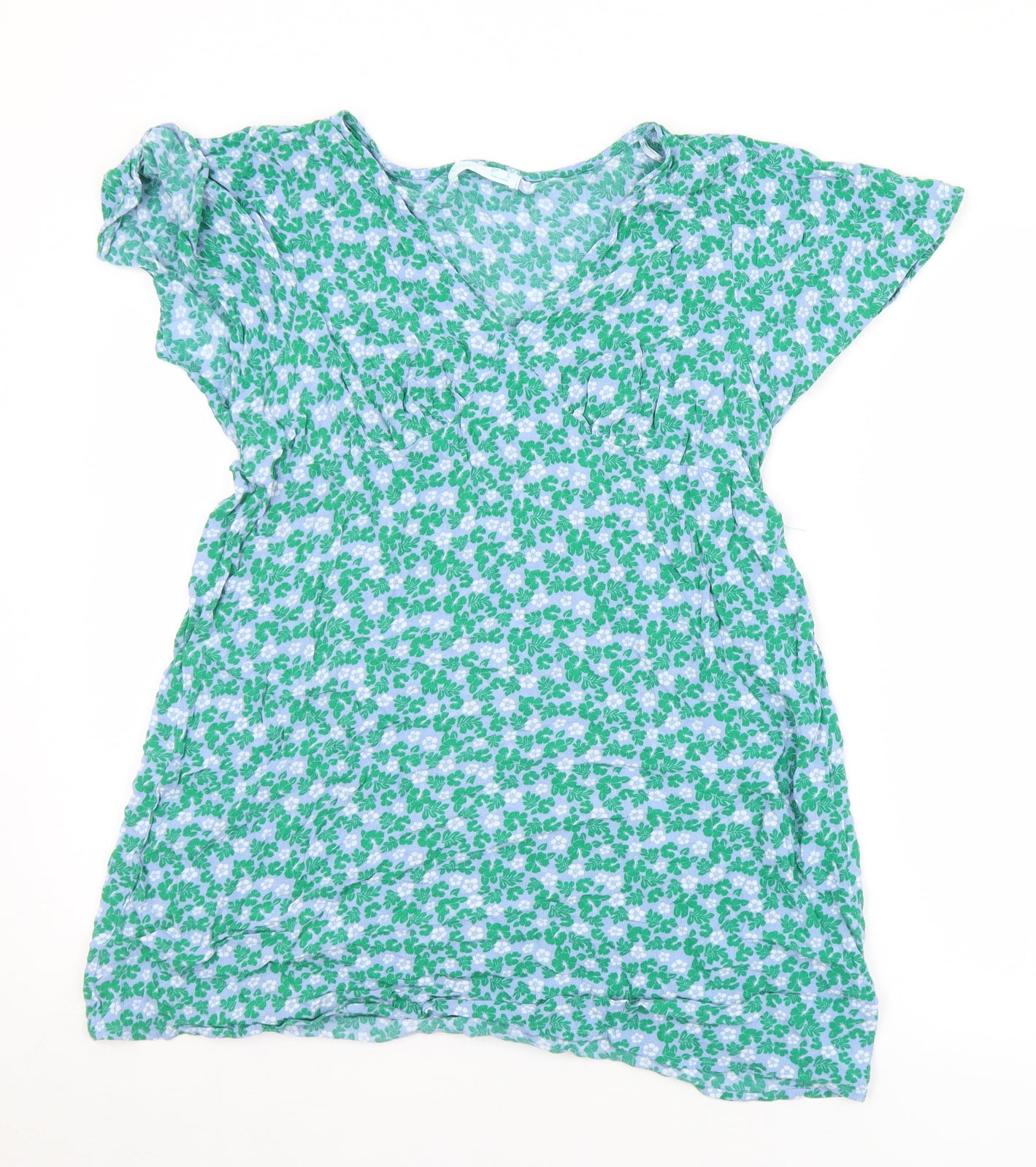 Primark Womens Multicoloured Floral Viscose Tunic T-Shirt Size 12 V-Neck