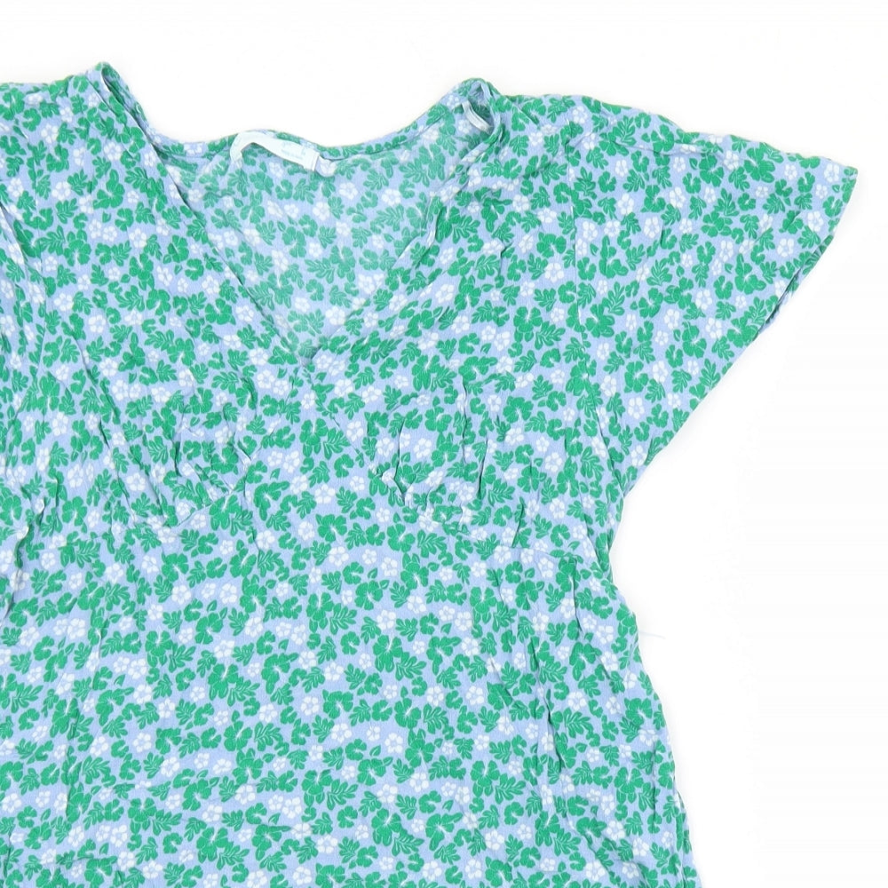 Primark Womens Multicoloured Floral Viscose Tunic T-Shirt Size 12 V-Neck
