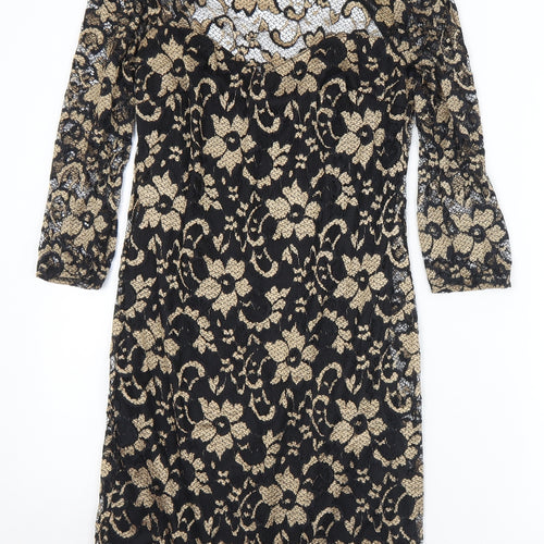 Atmosphere Womens Gold Floral Nylon Shift  Size 12  Round Neck