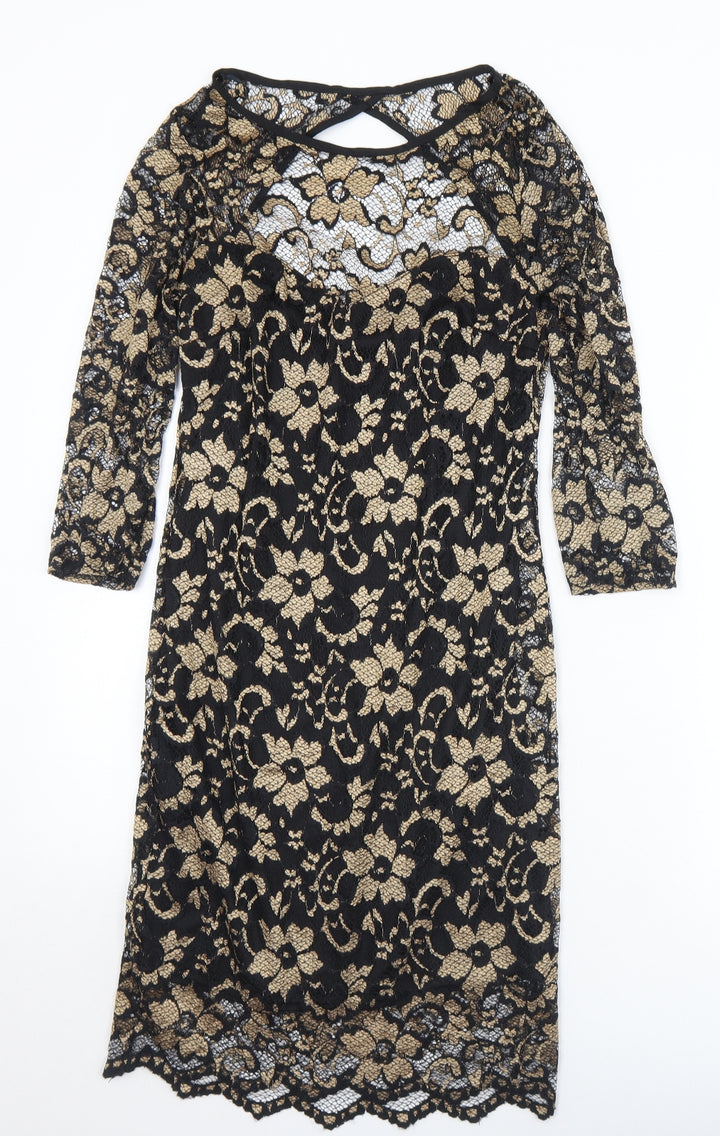 Atmosphere Womens Gold Floral Nylon Shift Size 12 Round Neck