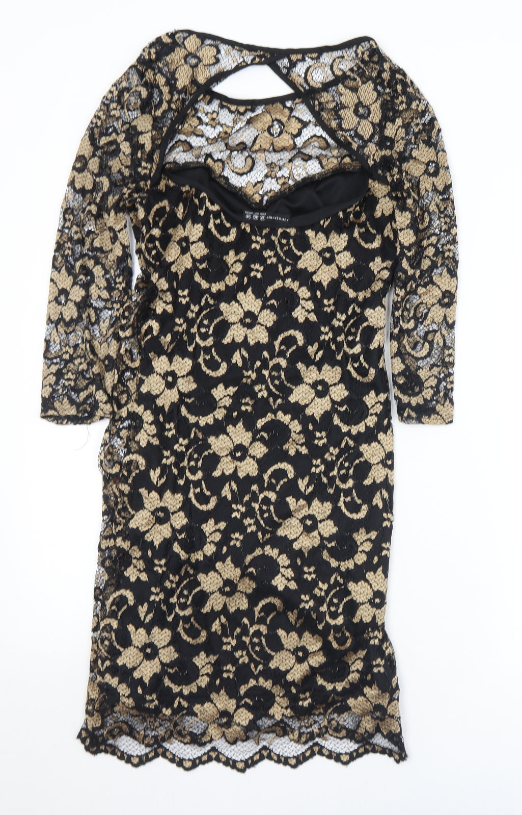 Atmosphere Womens Gold Floral Nylon Shift  Size 12  Round Neck