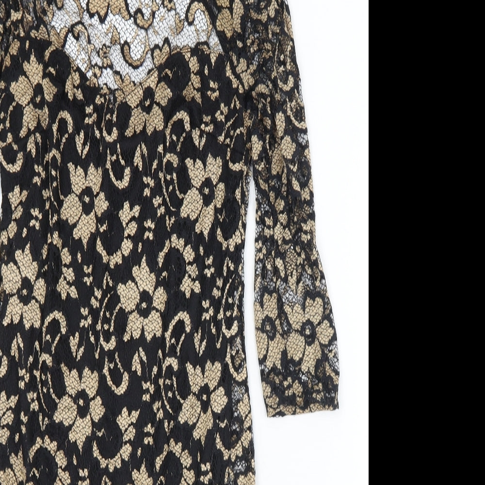 Atmosphere Womens Gold Floral Nylon Shift  Size 12  Round Neck