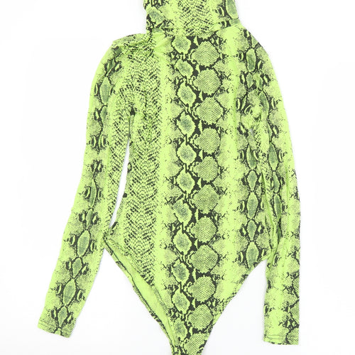 Boohoo Womens Green Animal Print Viscose Bodysuit One-Piece Size 8