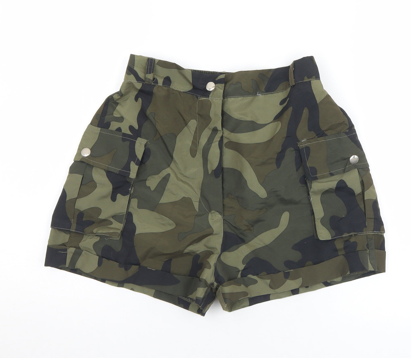 Rising Womens Green Camouflage Polyester Hot Pants Shorts Size M L3 in Regular Snap