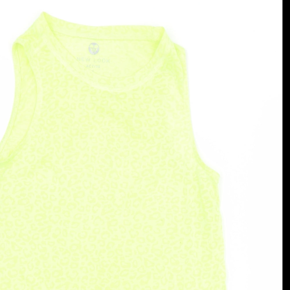 New Look Womens Yellow Animal Print Polyester Basic Tank Size S Round Neck