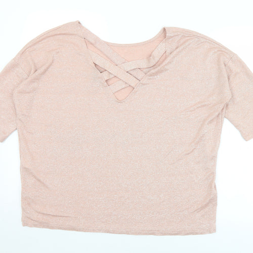 New Look Womens Pink  Viscose Basic Blouse Size L V-Neck