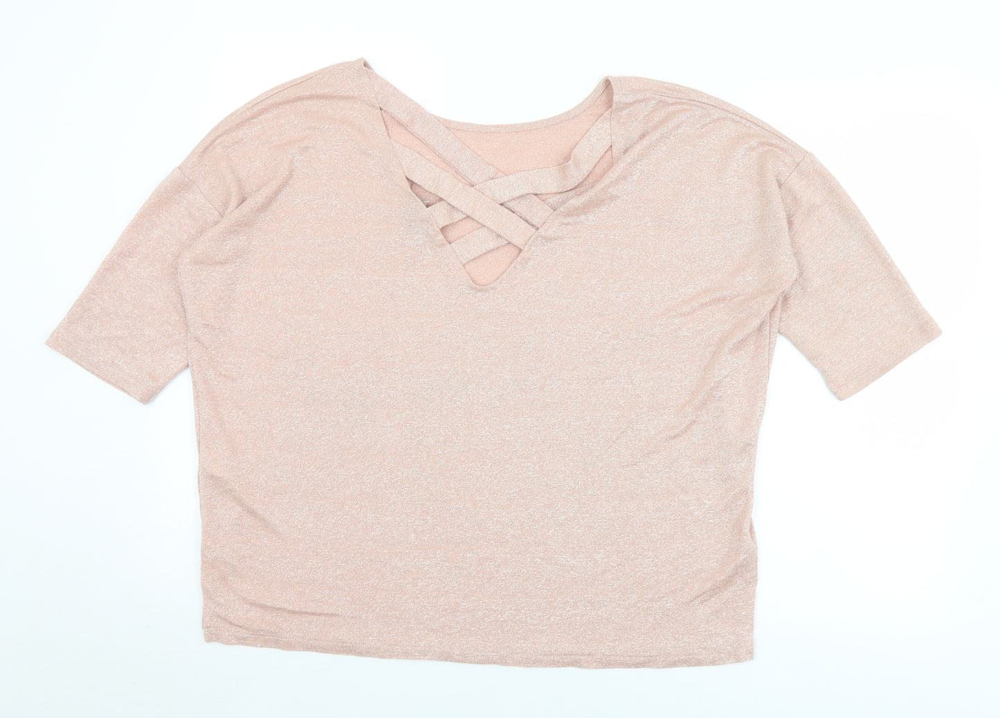 New Look Womens Pink  Viscose Basic Blouse Size L V-Neck