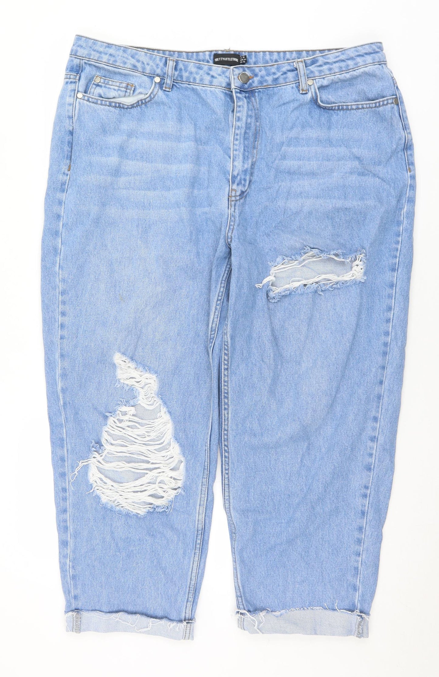 PRETTYLITTLETHING Womens Blue  Cotton Cropped Jeans Size 16 L23 in Regular Button