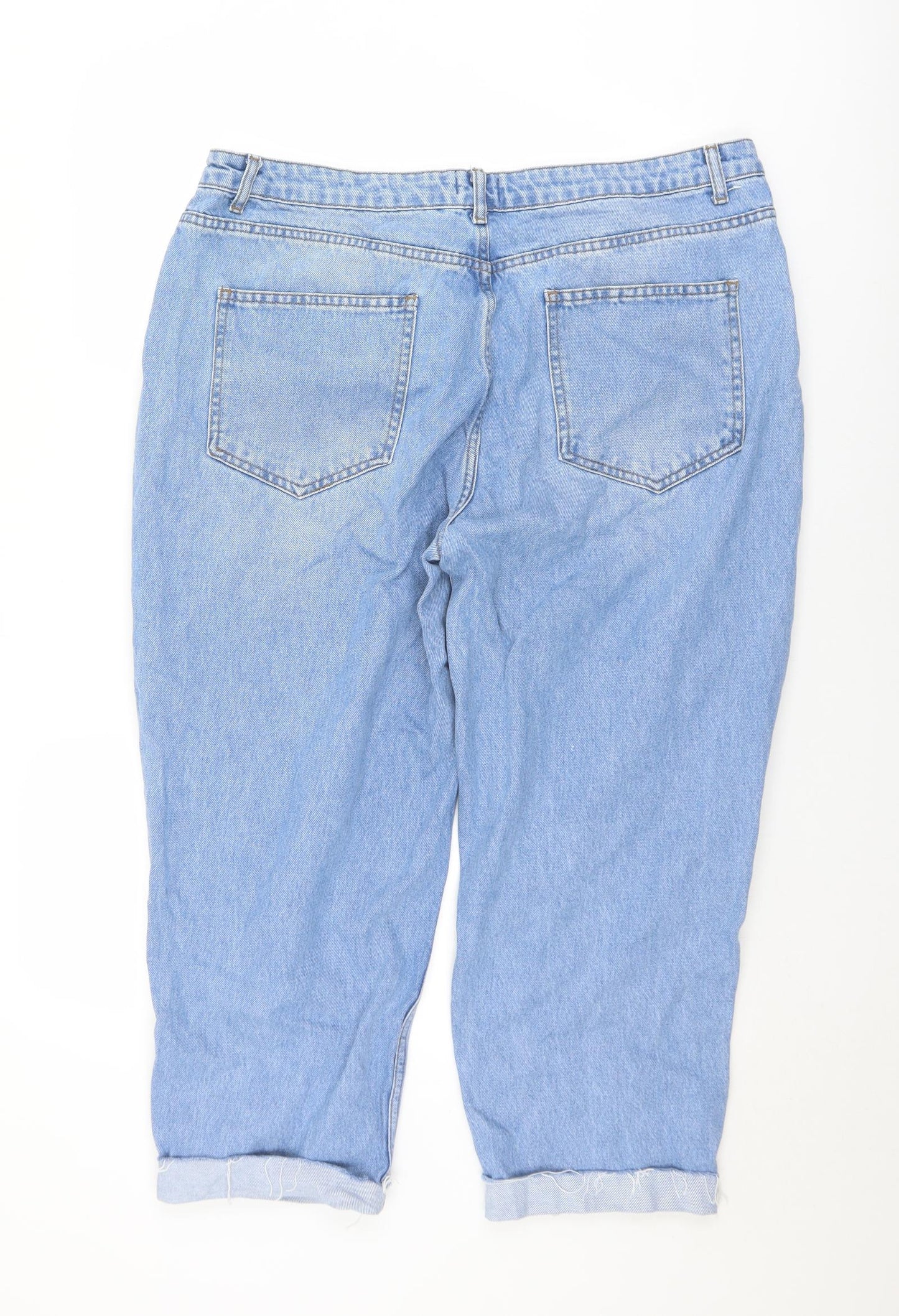 PRETTYLITTLETHING Womens Blue  Cotton Cropped Jeans Size 16 L23 in Regular Button
