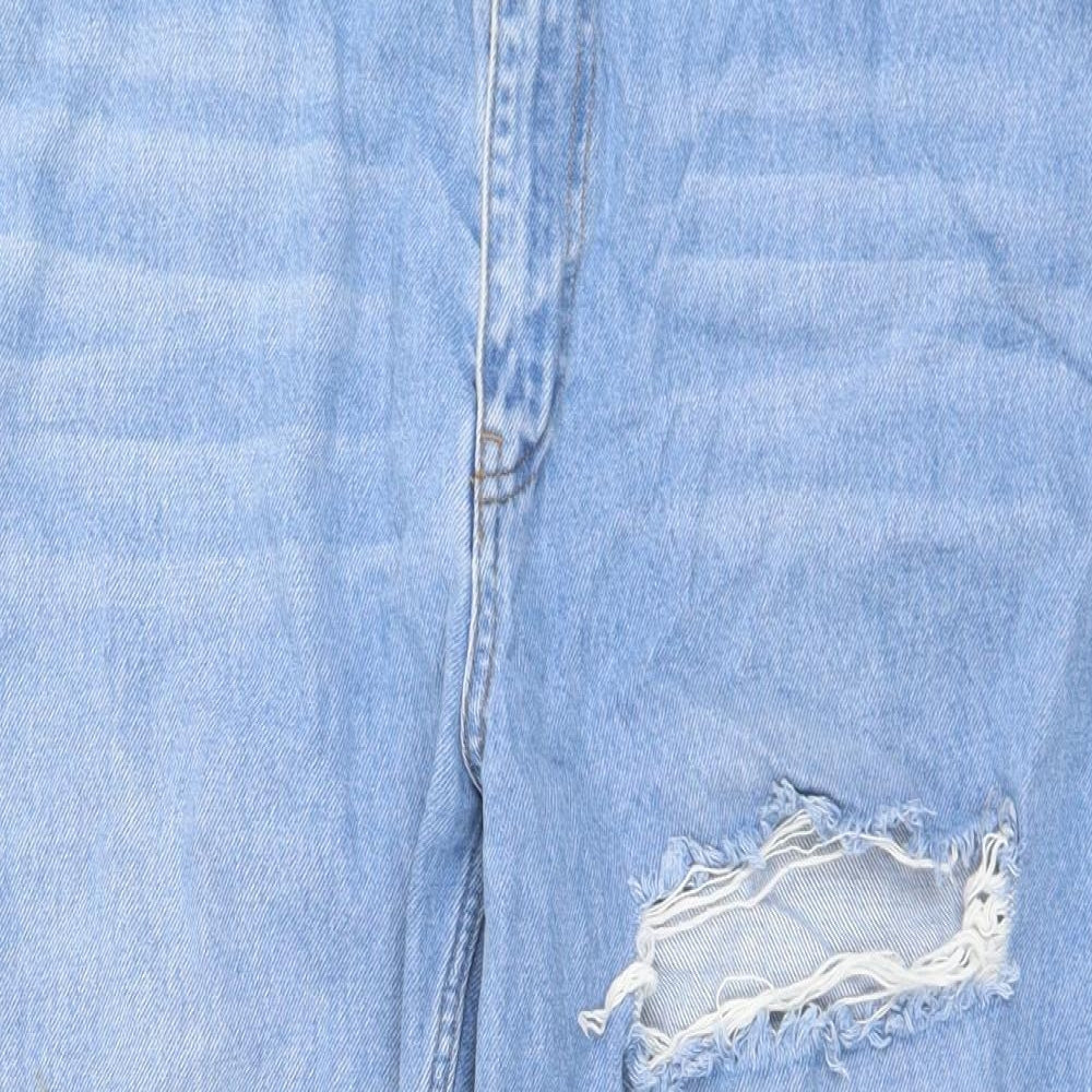 PRETTYLITTLETHING Womens Blue  Cotton Cropped Jeans Size 16 L23 in Regular Button