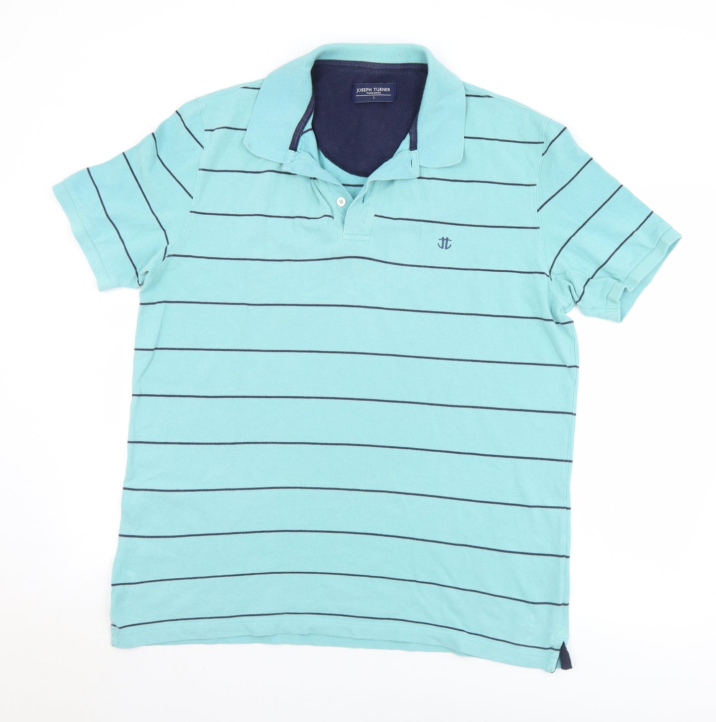 Joseph Turner Mens Blue Striped Cotton  Polo Size L Collared Button