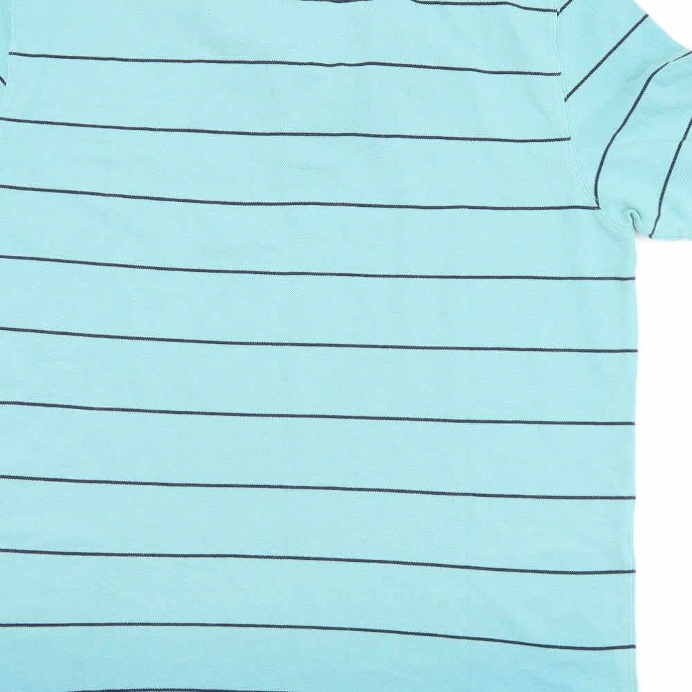 Joseph Turner Mens Blue Striped Cotton  Polo Size L Collared Button