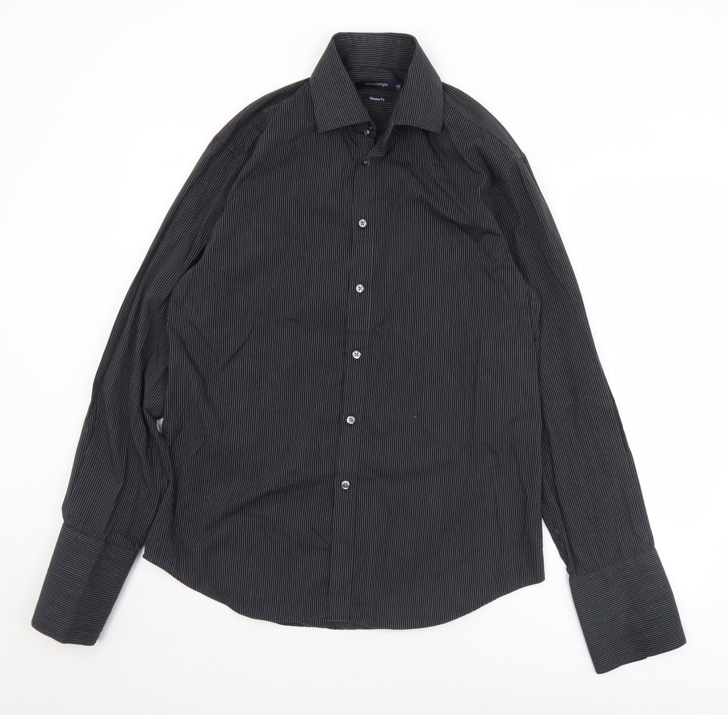 Taylor & Wright Mens Black Striped Cotton  Dress Shirt Size 15.5 Collared Button