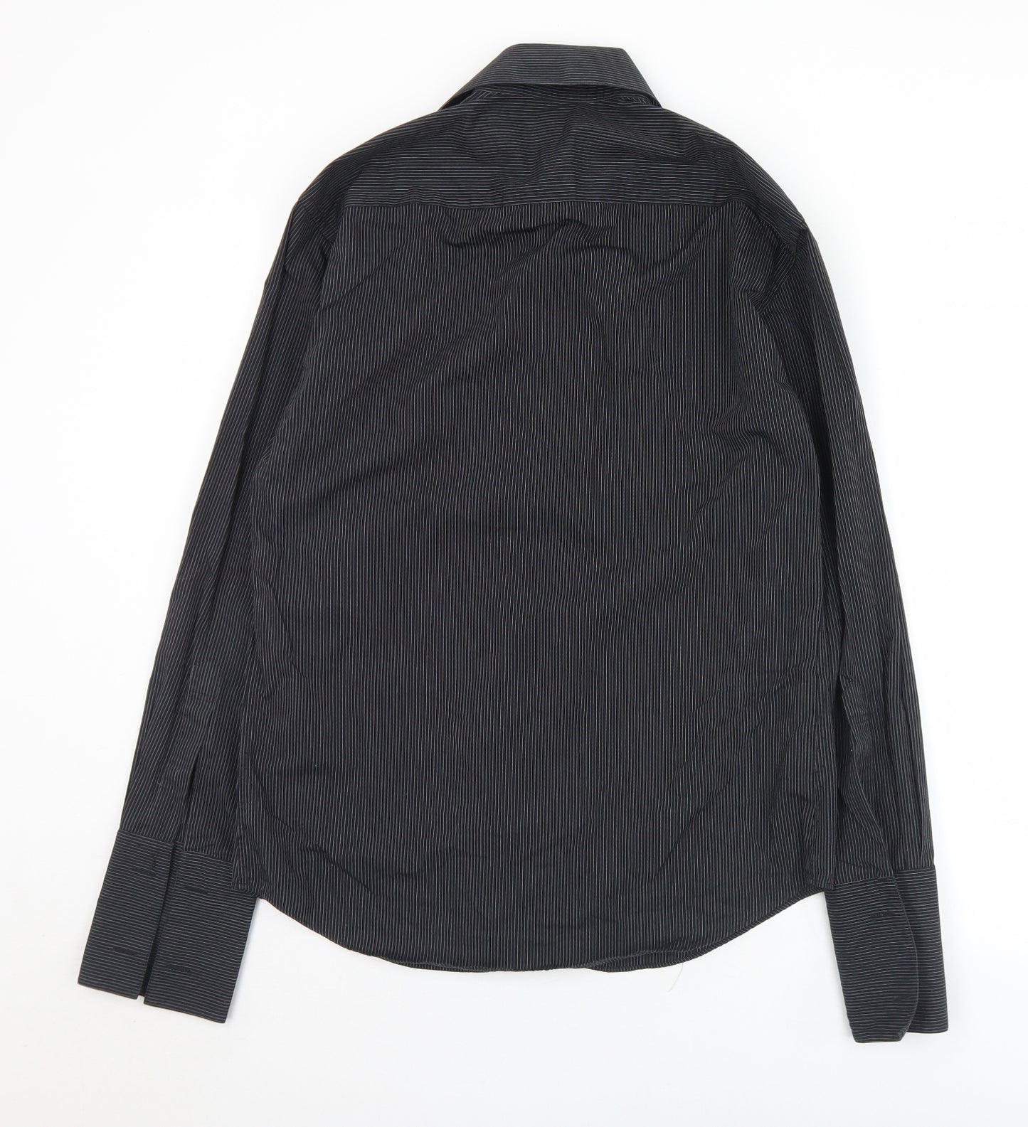 Taylor & Wright Mens Black Striped Cotton  Dress Shirt Size 15.5 Collared Button