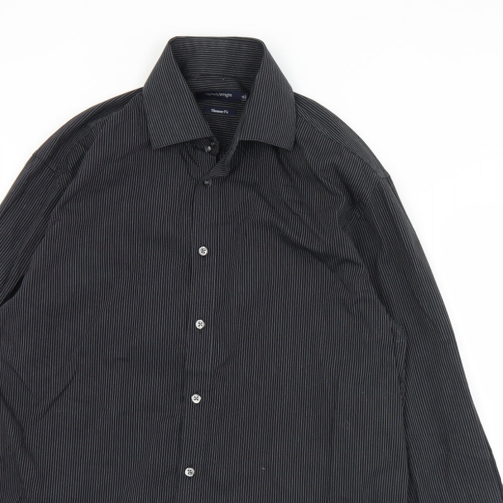 Taylor & Wright Mens Black Striped Cotton  Dress Shirt Size 15.5 Collared Button