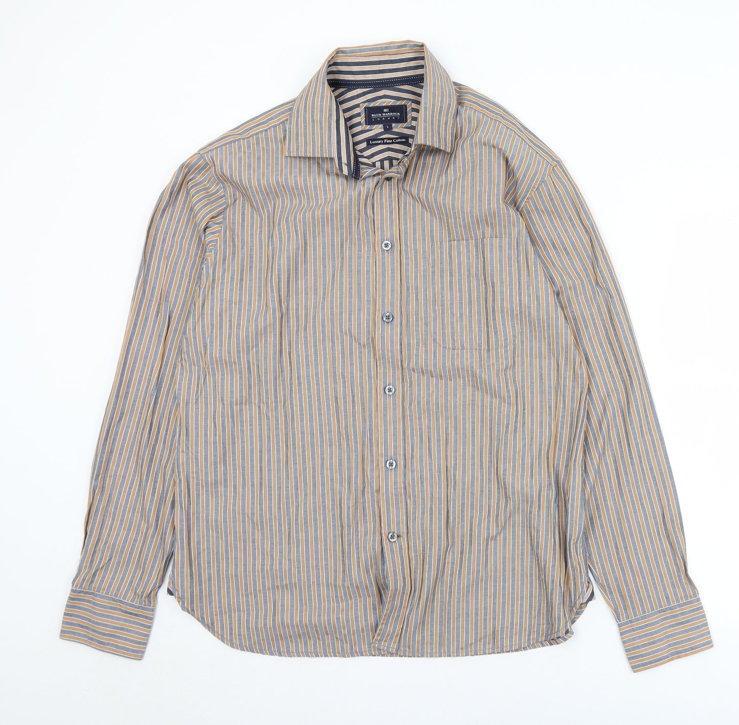 Marks and Spencer Mens Gold Striped Cotton  Dress Shirt Size L Collared Button