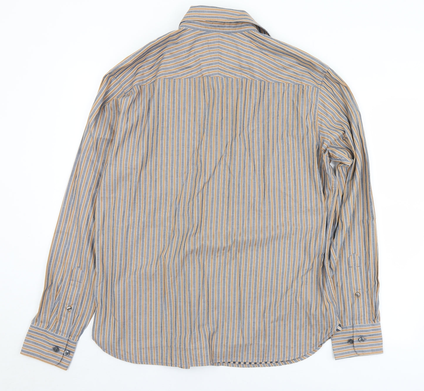 Marks and Spencer Mens Gold Striped Cotton  Dress Shirt Size L Collared Button