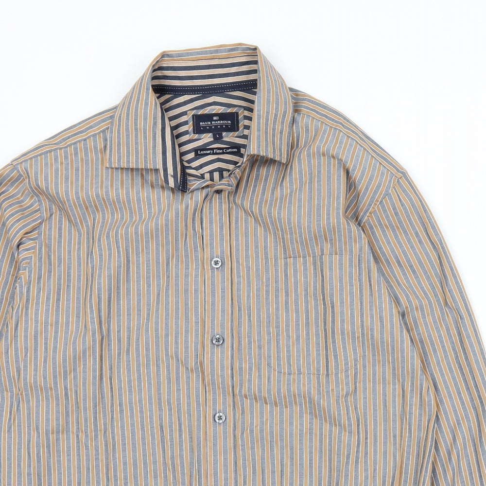 Marks and Spencer Mens Gold Striped Cotton  Dress Shirt Size L Collared Button