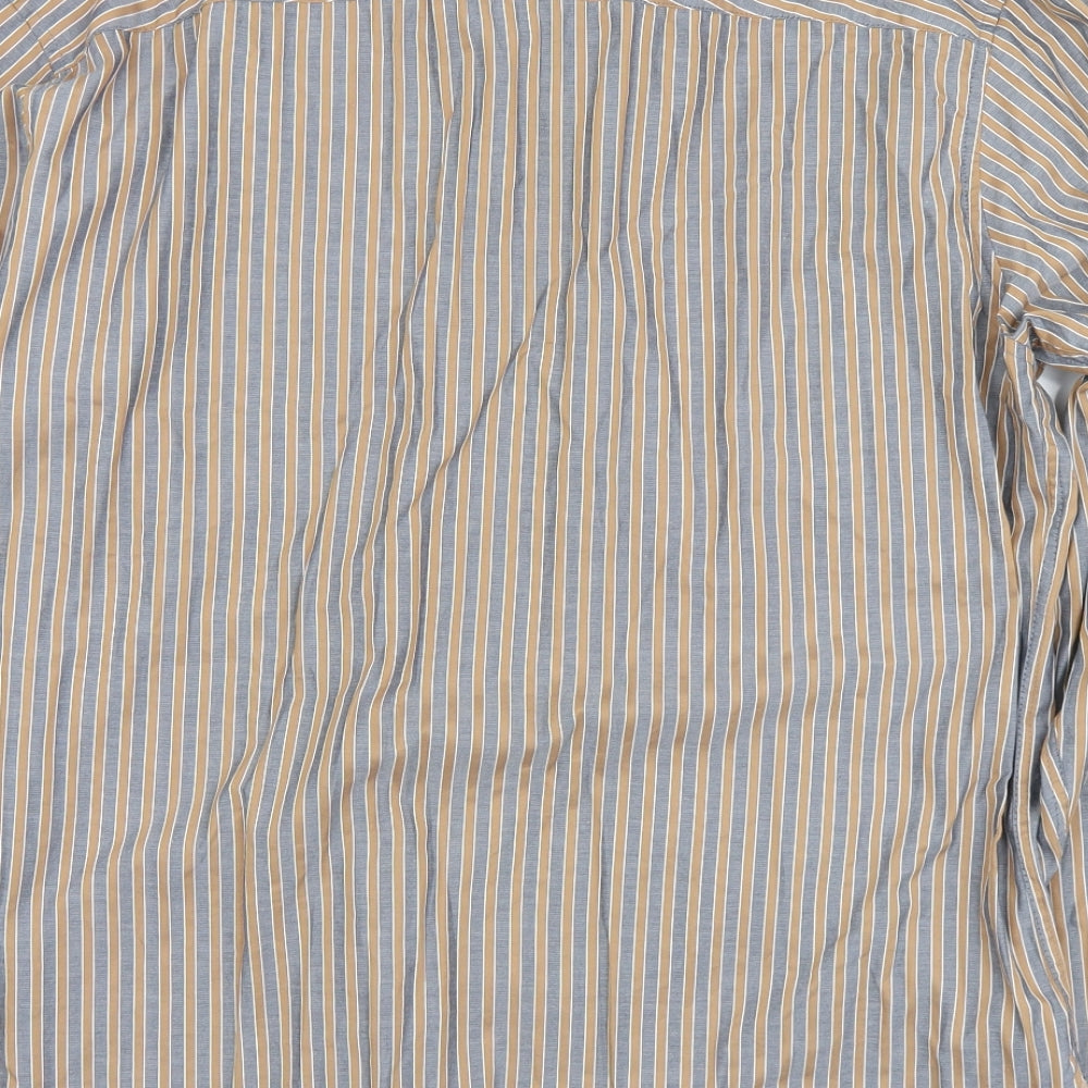 Marks and Spencer Mens Gold Striped Cotton  Dress Shirt Size L Collared Button