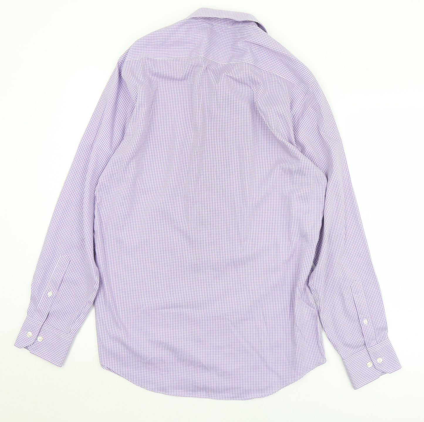 Marks and Spencer Mens Purple Check Cotton  Button-Up Size 15.5 Collared Button