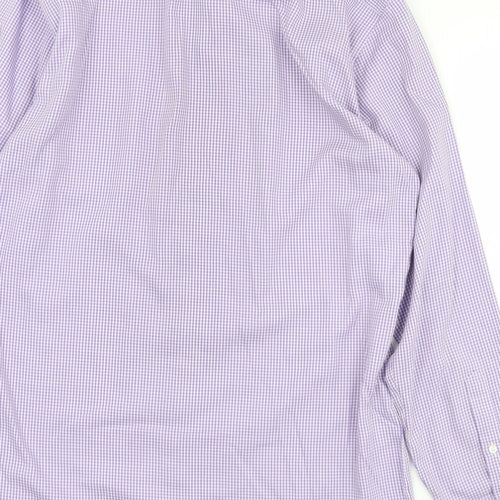 Marks and Spencer Mens Purple Check Cotton  Button-Up Size 15.5 Collared Button