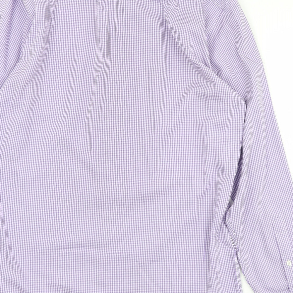 Marks and Spencer Mens Purple Check Cotton  Button-Up Size 15.5 Collared Button