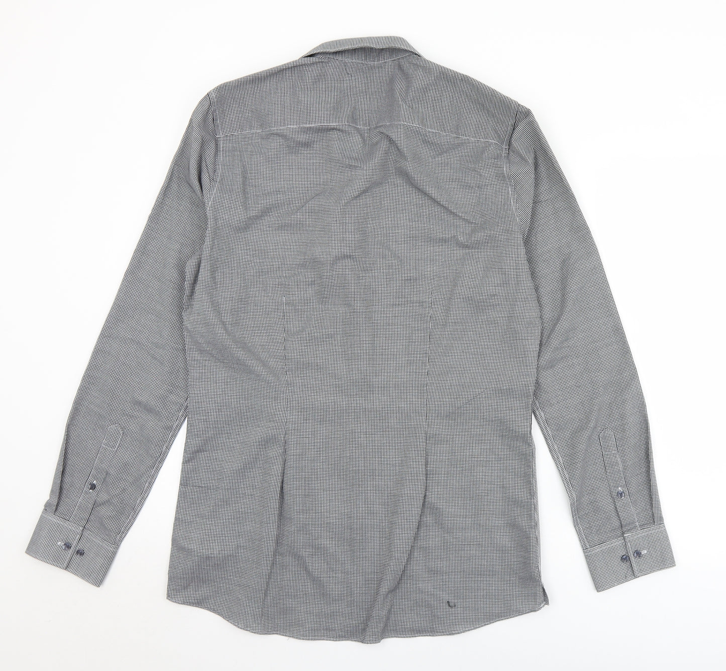 NEXT Mens Black Check Polyester  Button-Up Size 15.5 Collared Button