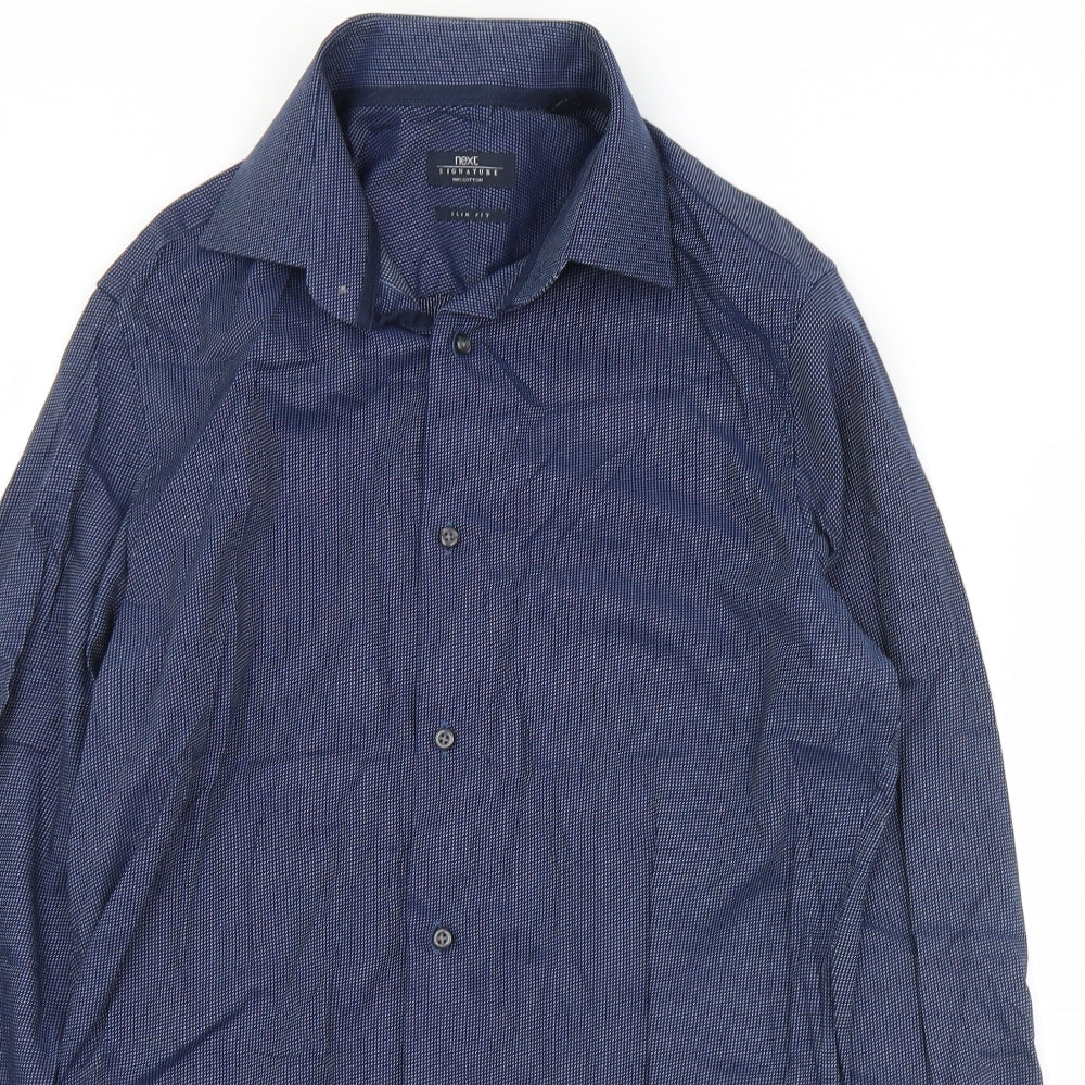 NEXT Mens Blue Geometric Cotton  Button-Up Size 15.5 Collared Button