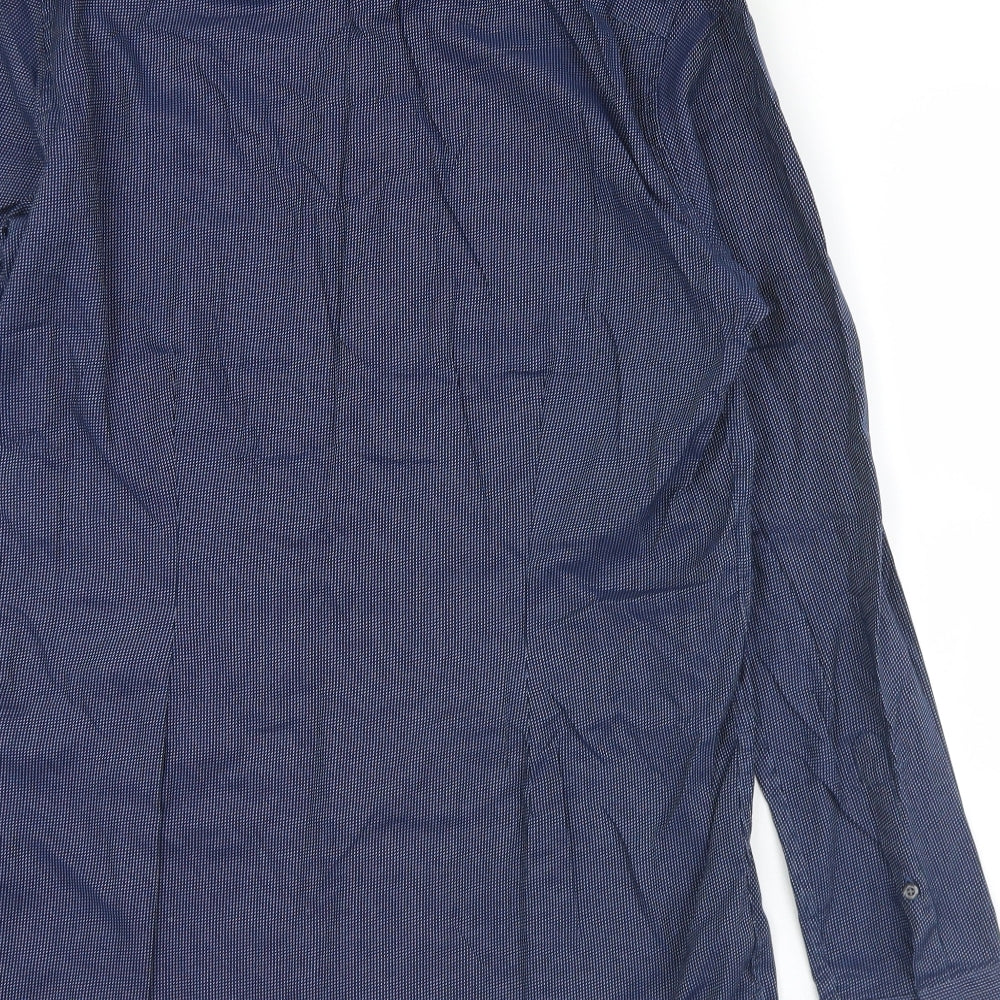 NEXT Mens Blue Geometric Cotton  Button-Up Size 15.5 Collared Button