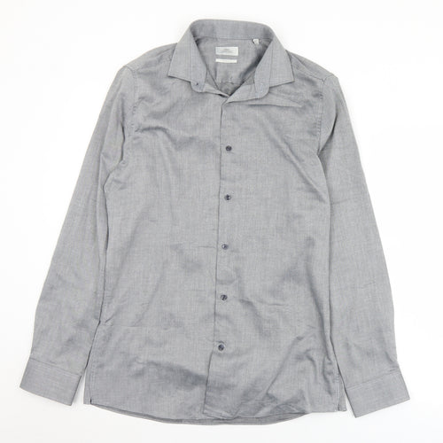 NEXT Mens Grey  Polyester  Button-Up Size 15.5 Collared Button