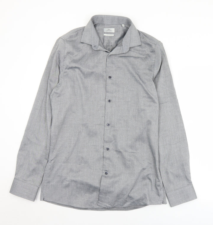 NEXT Mens Grey  Polyester  Button-Up Size 15.5 Collared Button