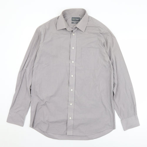 Marks and Spencer Mens Grey  Polyester  Button-Up Size 15.5 Collared Button