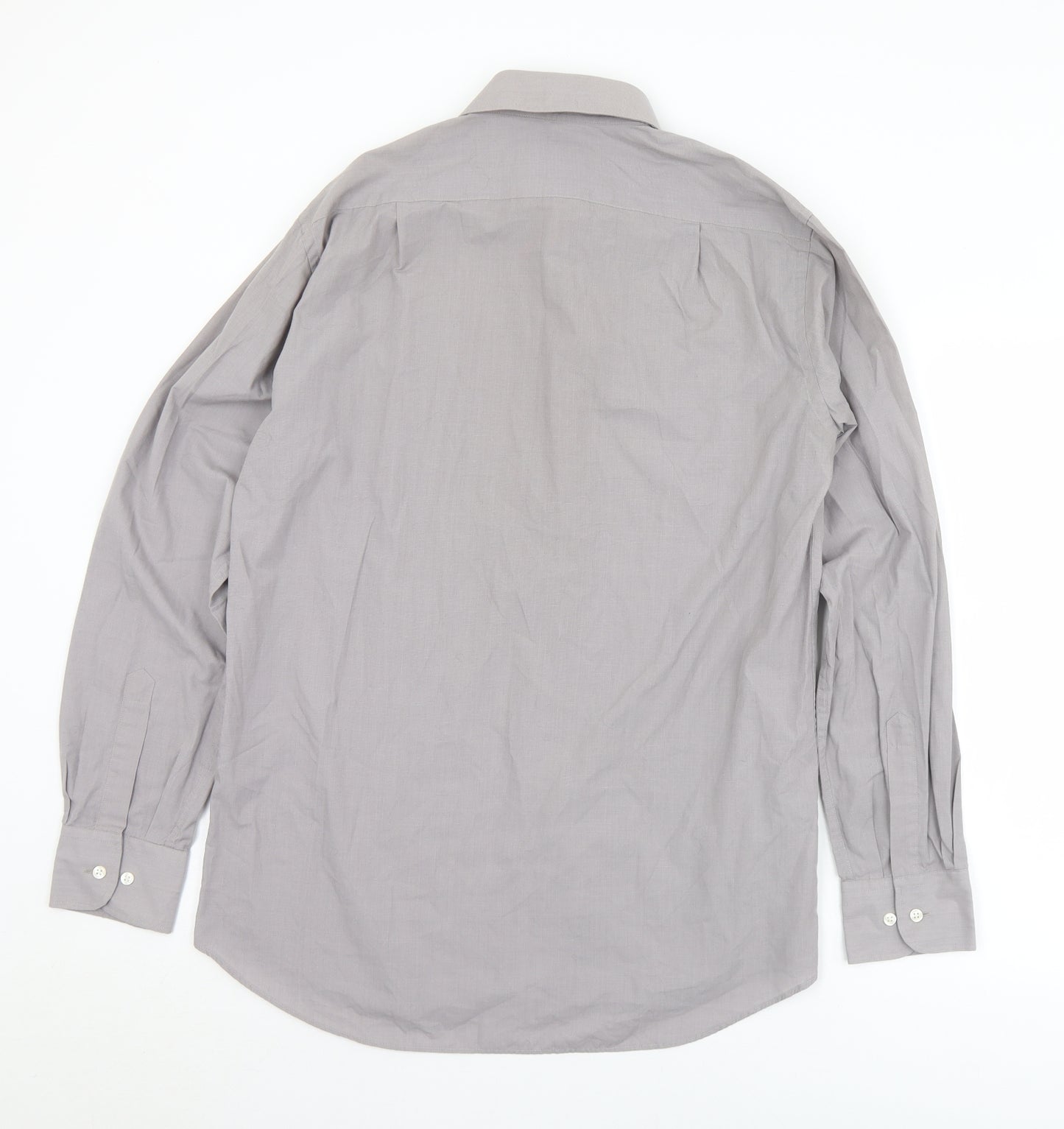 Marks and Spencer Mens Grey  Polyester  Button-Up Size 15.5 Collared Button