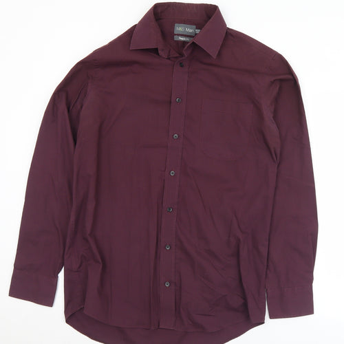 Marks and Spencer Mens Purple  Cotton  Button-Up Size 15.5 Collared Button