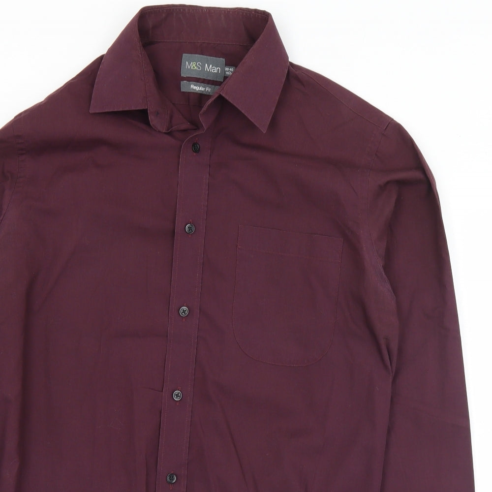 Marks and Spencer Mens Purple  Cotton  Button-Up Size 15.5 Collared Button