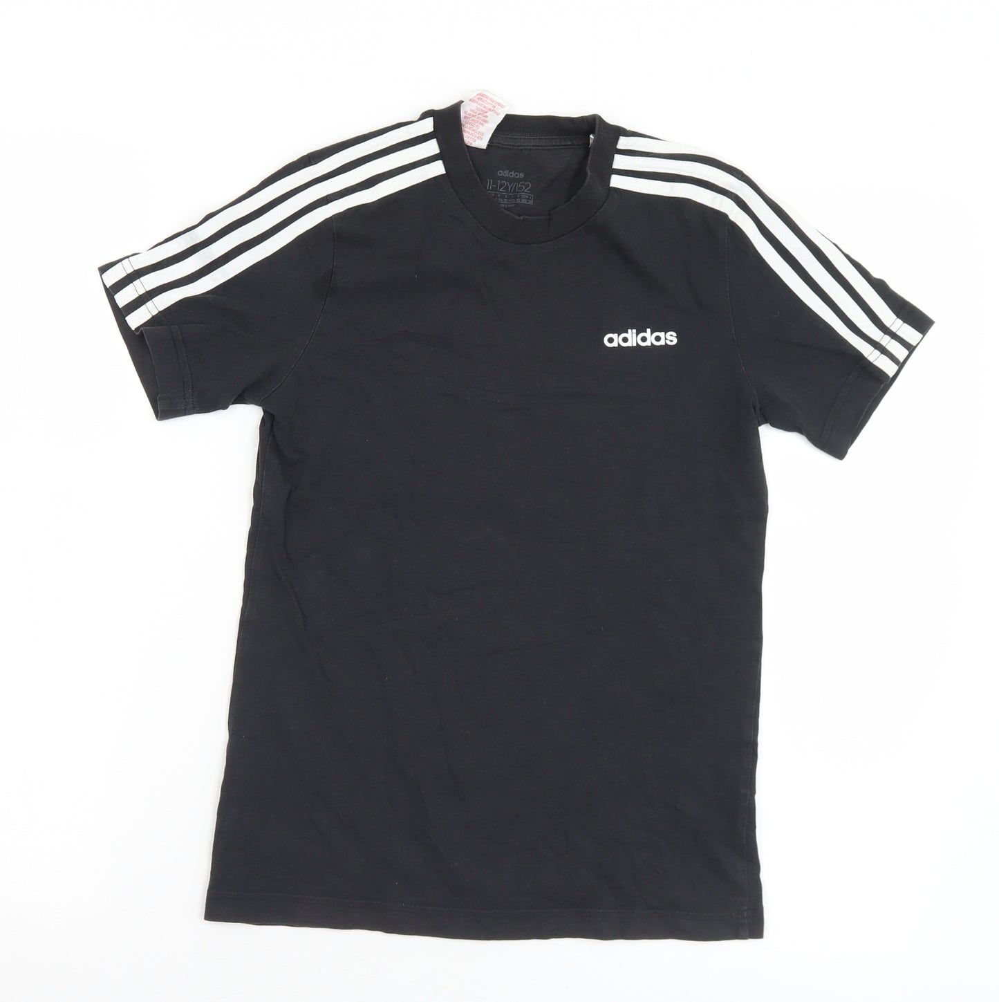 adidas Boys Black  Cotton Basic T-Shirt Size 11-12 Years Crew Neck  - Adidas