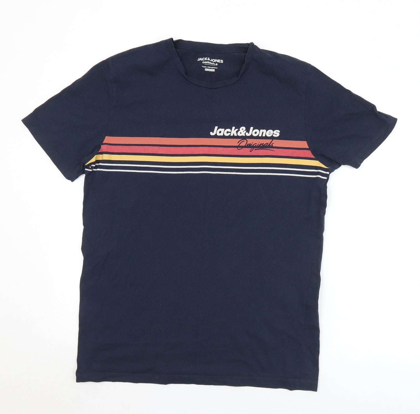 JACK & JONES Mens Blue Striped Cotton  T-Shirt Size M Crew Neck