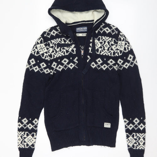 SoulCal&Co Mens Blue Geometric Wool Full Zip Hoodie Size M