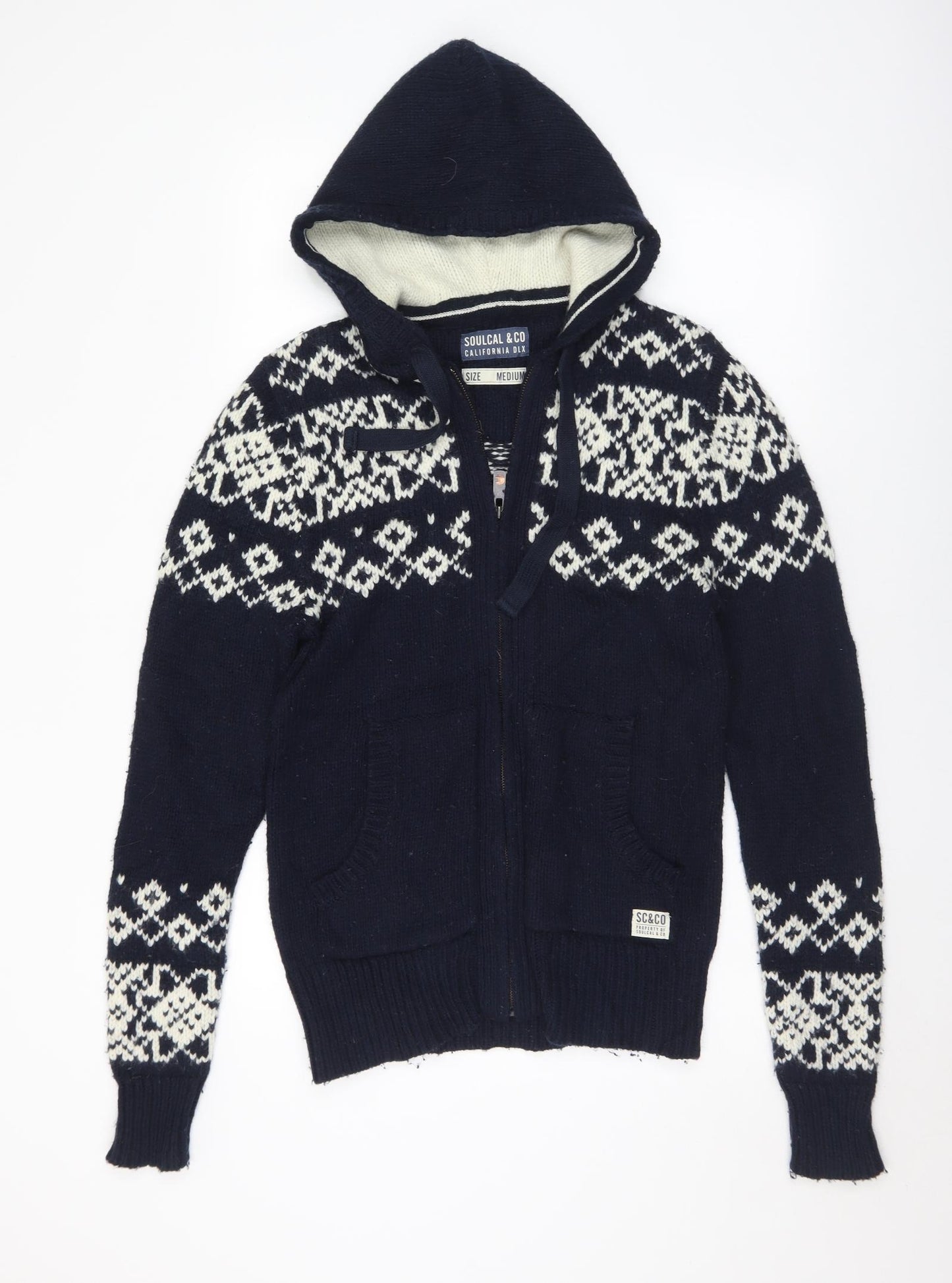 SoulCal&Co Mens Blue Geometric Wool Full Zip Hoodie Size M