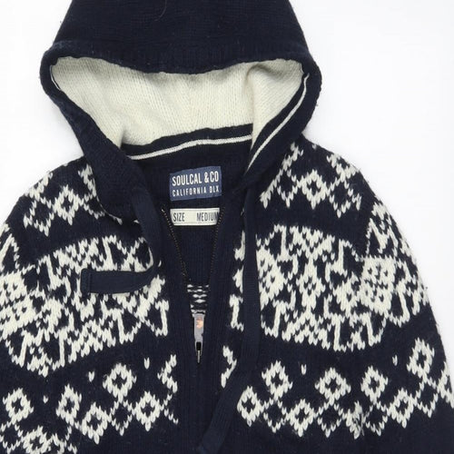 SoulCal&Co Mens Blue Geometric Wool Full Zip Hoodie Size M