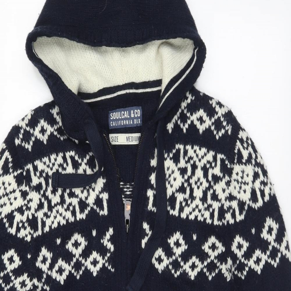 SoulCal&Co Mens Blue Geometric Wool Full Zip Hoodie Size M
