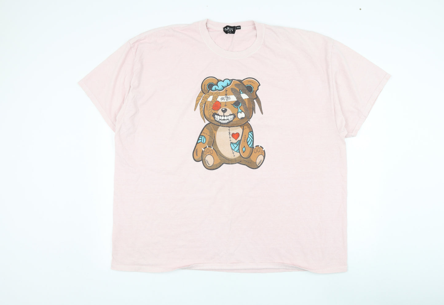 BoohooMAN Mens Pink  Polyester  T-Shirt Size 3XL Round Neck  - Bear