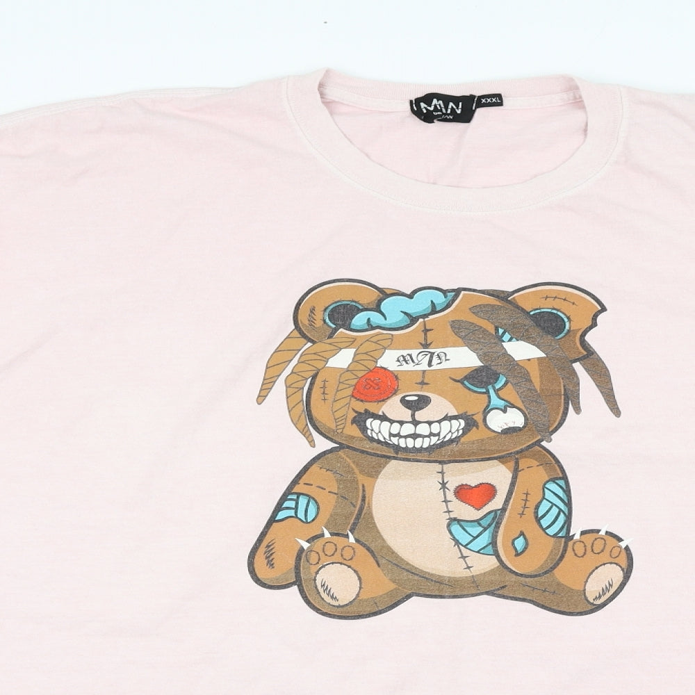 BoohooMAN Mens Pink  Polyester  T-Shirt Size 3XL Round Neck  - Bear