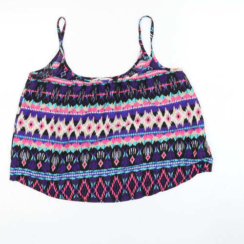 New Look Womens Purple Geometric Polyester Basic Tank Size 8 Square Neck