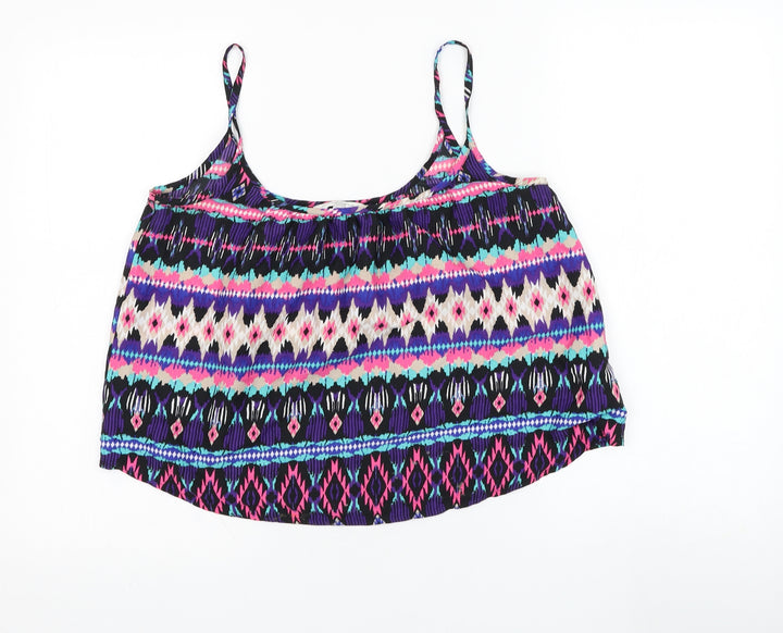 New Look Womens Purple Geometric Polyester Basic Tank Size 8 Square Neck